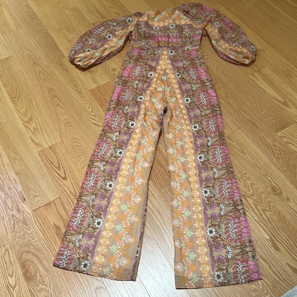 New! Sandro SZ 38/2 women’s naturels Dieppr floral print linen blend jumpsuit. - Picture 12 of 15